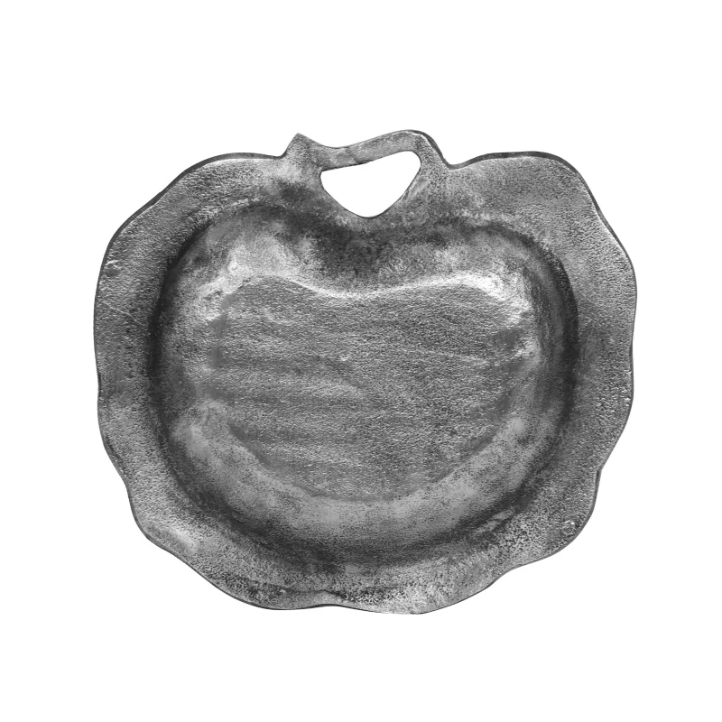 Mid Century Aluminum Decorative Leaf Plate, Handmade Design, Antique Nickel Finish, 12" x 11" x 1", Gray