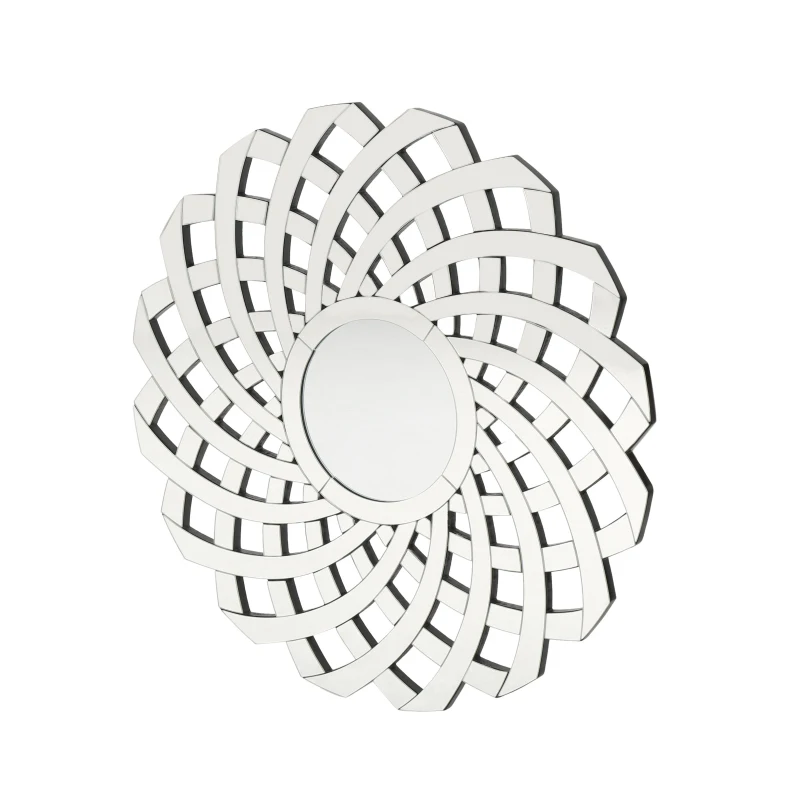 Glam Round Flower Patterned Wall Mirror with Faux Wood Frame, No Assembly Required, 31.5" L x 31.5" W x 0.75" H, Clear