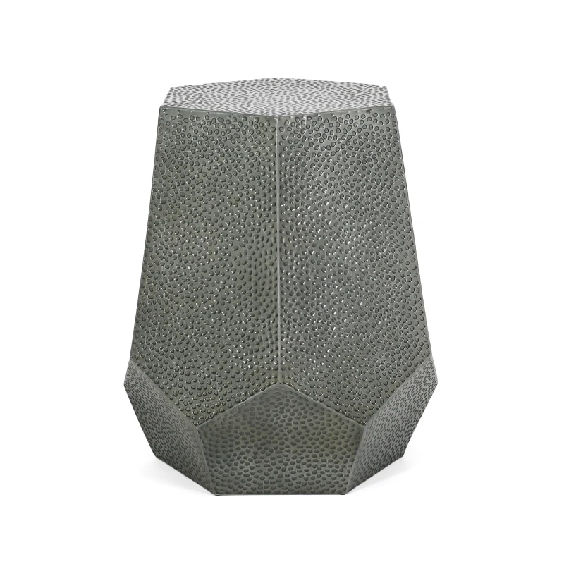 Modern Hammered Iron Geometric Side Table, No Assembly Required, 20.5" L x 19.5" W x 22.75" H, Antique Silver