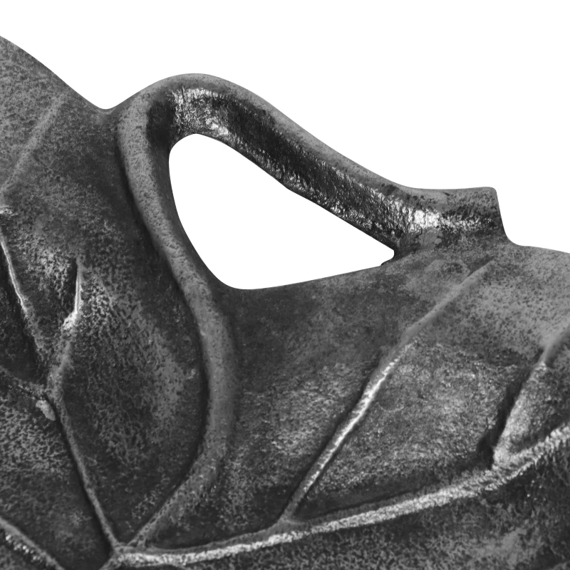 Mid Century Aluminum Decorative Leaf Plate, Handmade Design, Antique Nickel Finish, 12" x 11" x 1", Gray