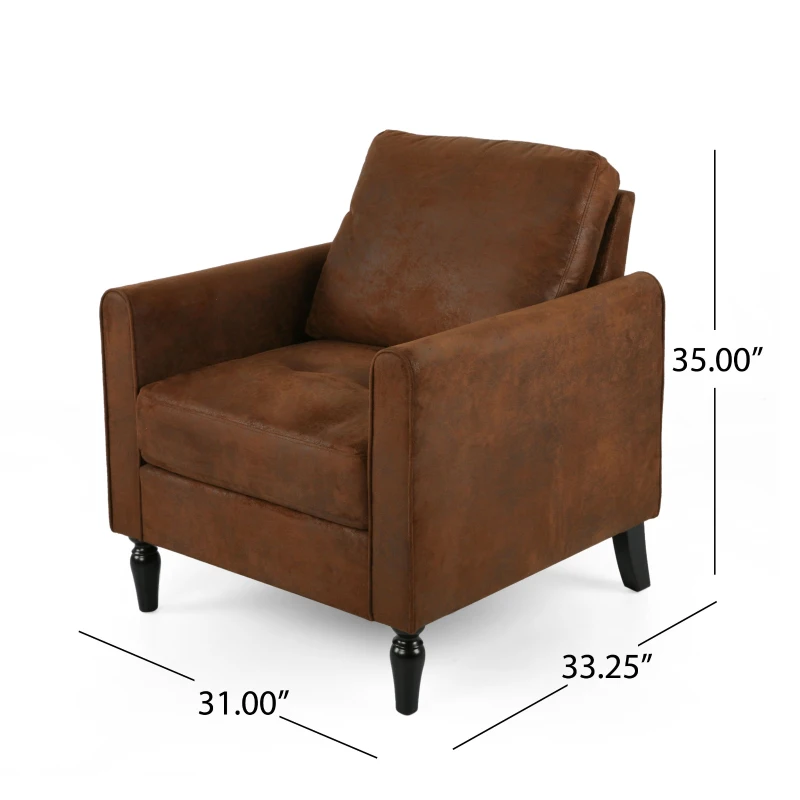 Contemporary Club Chair with Plush Microfiber Cushions, Low Profile Design, Birch Wood Frame, 31" L x 33.25" W x 35" H, Brown