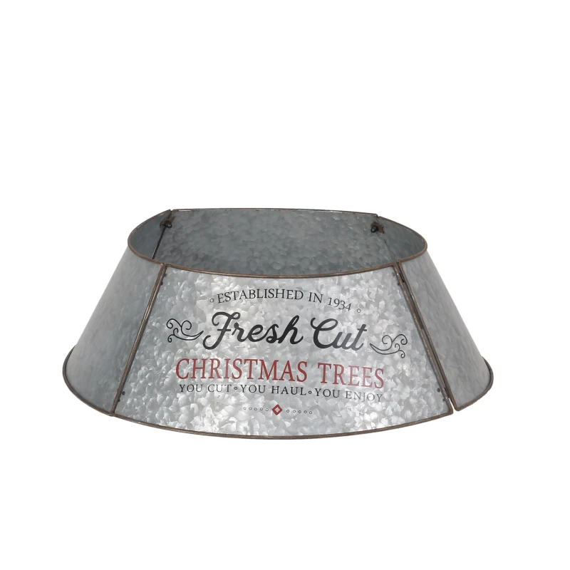 Christmas Tree Collar with Antique Silver Finish, Hammered Look, Galvanized Iron, Easy Assembly, 27.25" x 27.25" x 8.25", Silver
