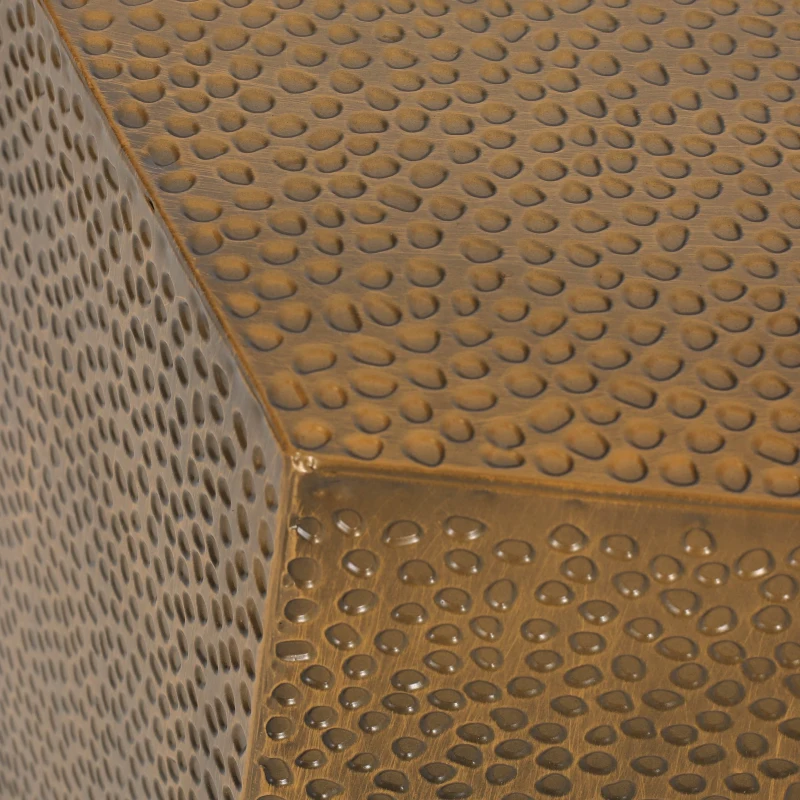 Modern Hammered Iron Geometric Side Table, No Assembly Required, 20.5" L x 19.5" W x 22.75" H, Gold