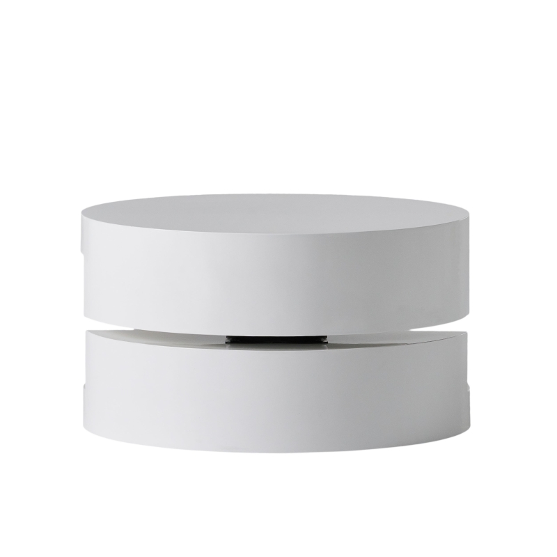 Modern Rotating Coffee Table with 2 Circular Swivel Levels, High Gloss Finish, 23.6" x 23.6" x 13", White