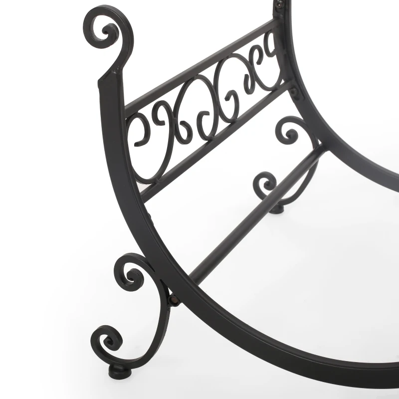 Fireplace Log Rack and Tool Set, Iron Construction with Shovel, Brush, Tongs, and Log Holder, 22" L x 16" W x 31" H, Matte Black