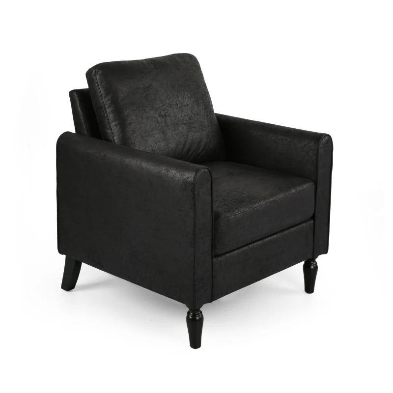 Contemporary Club Chair with Plush Microfiber Cushions, Low Profile Design, Birch Wood Frame, 31" L x 33.25" W x 35" H, Black