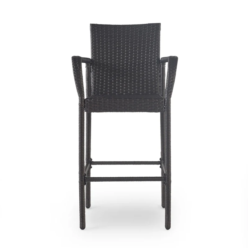 Outdoor Wicker Barstools Set of 2, Faux Rattan with Metal Frame, Weather Resistant, 24.8" L x 24.35" W x 46.5" H, Gray