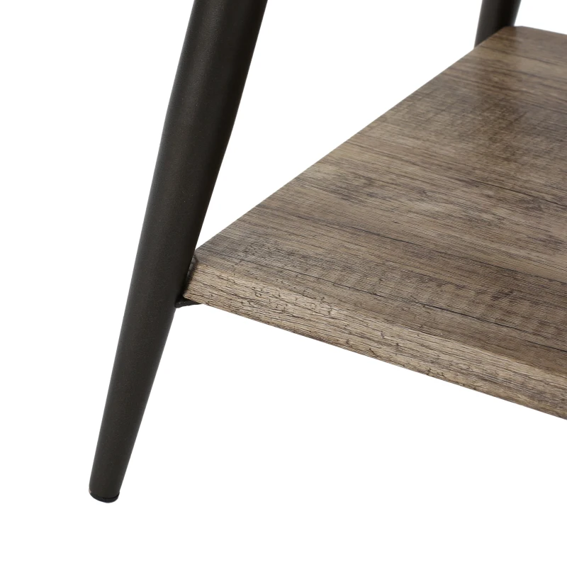 Mid-Century Coffee Table with Lower Shelf, Powder-Coated Steel Legs, MDF with Veneer, 43.25" L x 23.5" W x 17" H, Gray