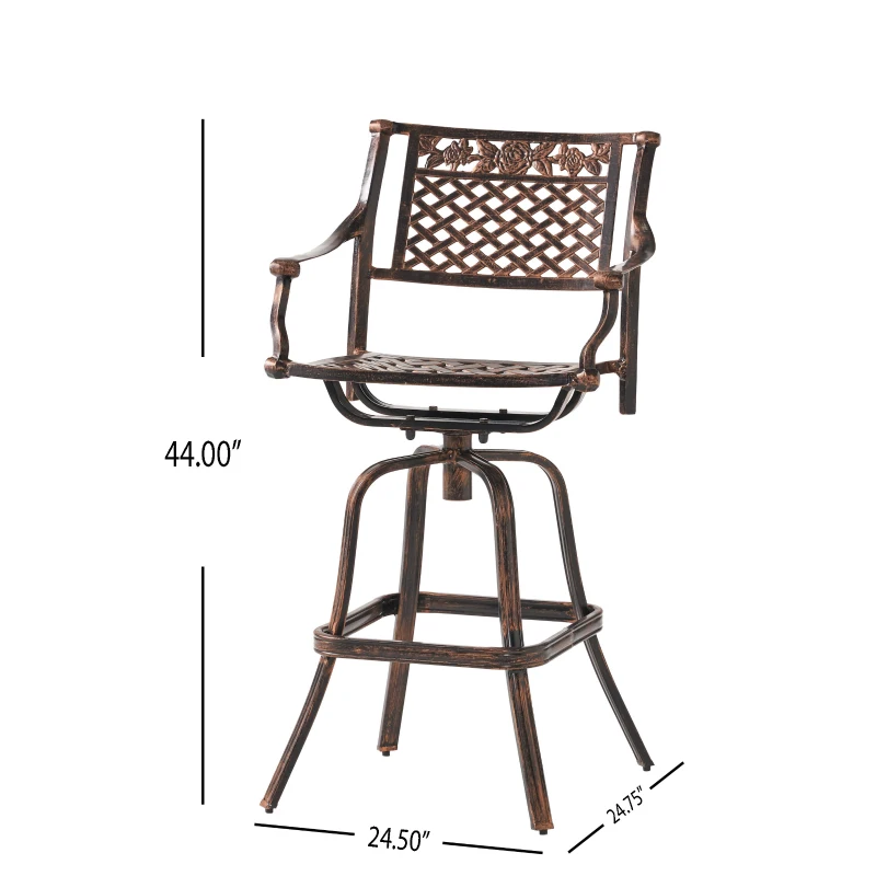 Retro style Outdoor Cast Aluminum Bar Stool with 29.5" Seat Height, Outdoor Weather-Resistant, Rust-Resistant Stainless Steel Hardware, Copper