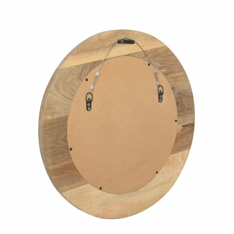 Handcrafted Mango Wood Round Mirror with Aluminum Fitted Floral Design, 22.5" L x 1" W x 22.5" H, Natural
