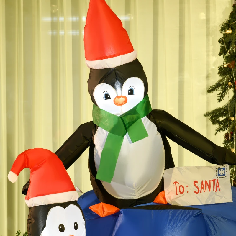HOMCOM 6ft Christmas Inflatables Outdoor Decorations North Pole Mailbox with Penguins and Snowman, Blow-Up Yard Christmas Decor with LED Lights Display