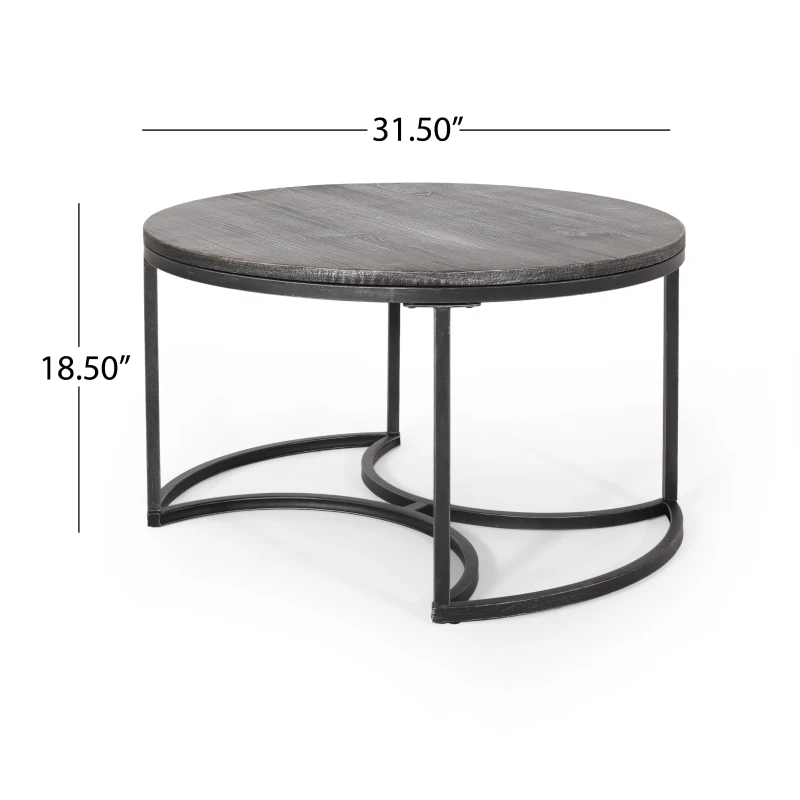 Vinsetto Modern Industrial Fir Wood Nested Coffee Table Set, 3-Piece with Powder-Coated Iron Frames and Wire-Brushed Tabletops, 31.5"x31.5"x18.5", Black+Silver