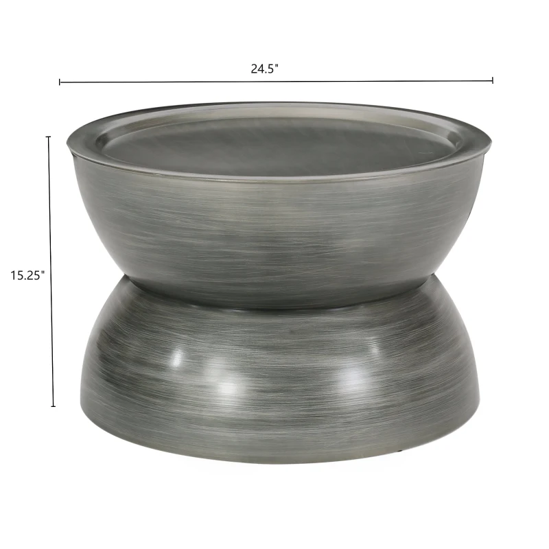 Modern Stunning Hourglass Coffee Table with Iron Frame, No Assembly Required, 24.5" L x 24.5" W x 15.25" H, Antique Silver