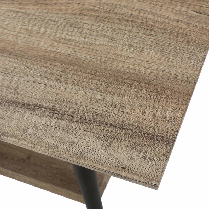 Mid-Century Coffee Table with Lower Shelf, Powder-Coated Steel Legs, MDF with Veneer, 43.25" L x 23.5" W x 17" H, Gray