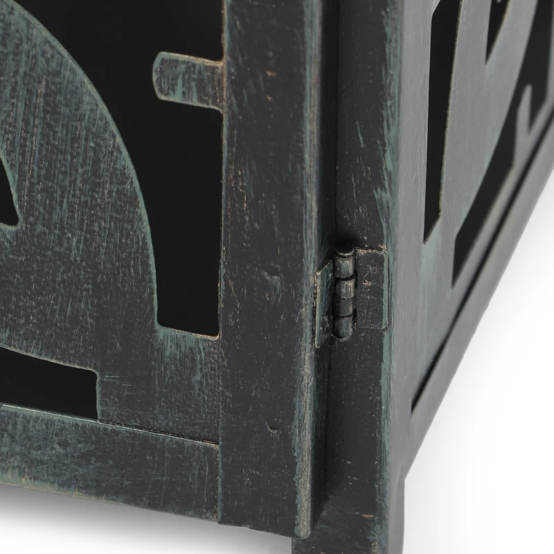 Large Indian Style Lantern with Green Patina and Black Finish, Hand-Crafted Iron, 8.25" L x 8.25" W x 23.25" H, Black