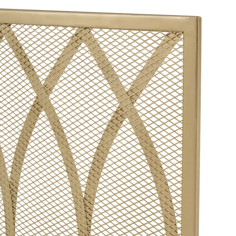 Modern Iron Fire Screen with Single Panel Design and Fine Mesh, Geometric Pattern, and Easy Assembly, 39.75" L x 8" W x 32.25" H, Gold