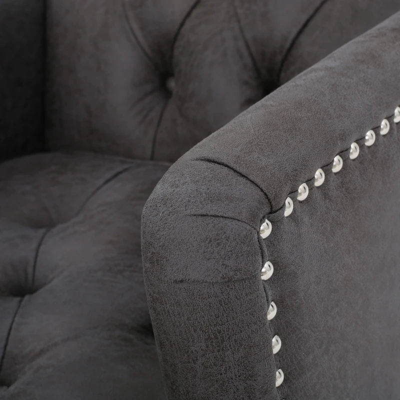 Modern Accent Tufted Club Chair with Rivet Design and Birch Wood Legs, Button Tufted Diamond Stitch, 28" L x 31.75" W x 35" H, Slate