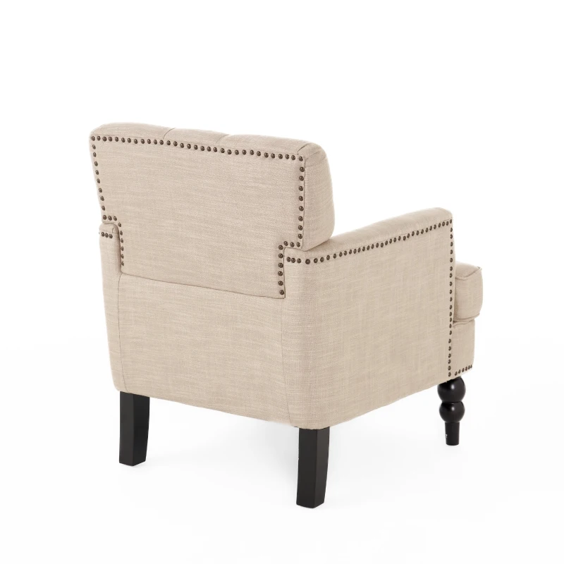 Modern Accent Tufted Club Chair with Button Tufted Diamond Stitch, Nailhead Accents, Birch Wood Legs, 28" L x 31.75" W x 35" H, Beige