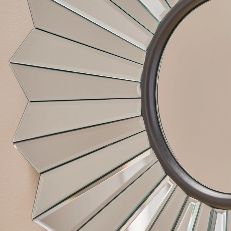 Glam Round Flower Patterned Wall Mirror with Faux Wood Frame, No Assembly Required, 31" L x 31" W x 1" H, Silver