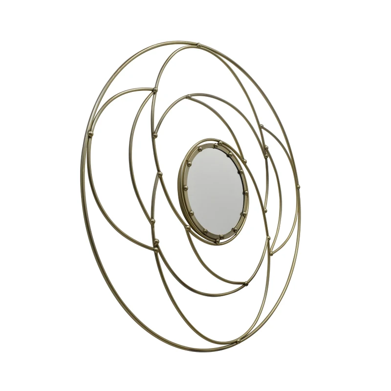 Round Flower Patterned Wall Mirror with Stainless Steel Frame, No Assembly Required, 35.25" L x 35.25" W x 1.5" H, Gold