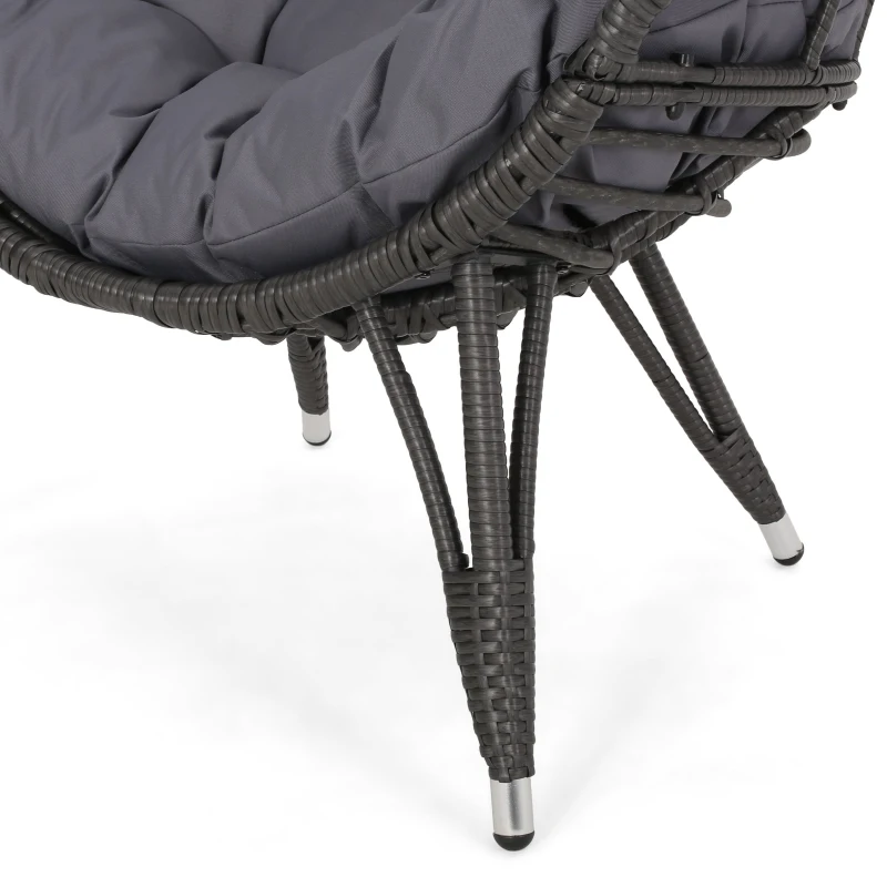 Vinsetto Indoor Teardrop Wicker Chair with Water-Resistant Cushions, Hand-Crafted Faux Rattan and Iron Frame, 38.5" L x 29.5" W x 58" H, Gray