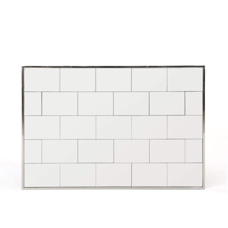 Rectangular Glam Brick Patterned Wall Mirror with Stainless Steel Frame, No Assembly Required, 23.6" L x 35.4" W x 0.78" H, Silver