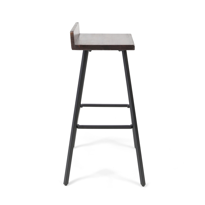 Vinsetto Contemporary Indoor Acacia Wood Bar Stools Set of 2 with Iron Legs and Footrests, Handcrafted, 17.25" x 17.25" x 33", Brown