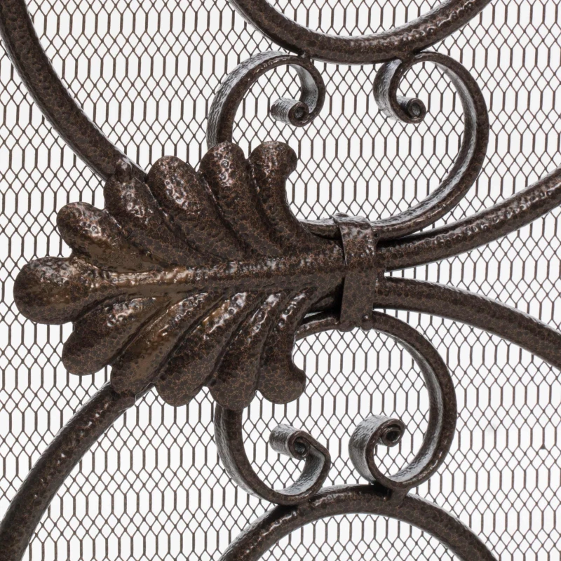 Traditional Fireplace Screen with Victorian Inspired Design, Wrought Iron with Ornate Detailing, 44.5" L x 9.75" W x 35" H, Black+Gold