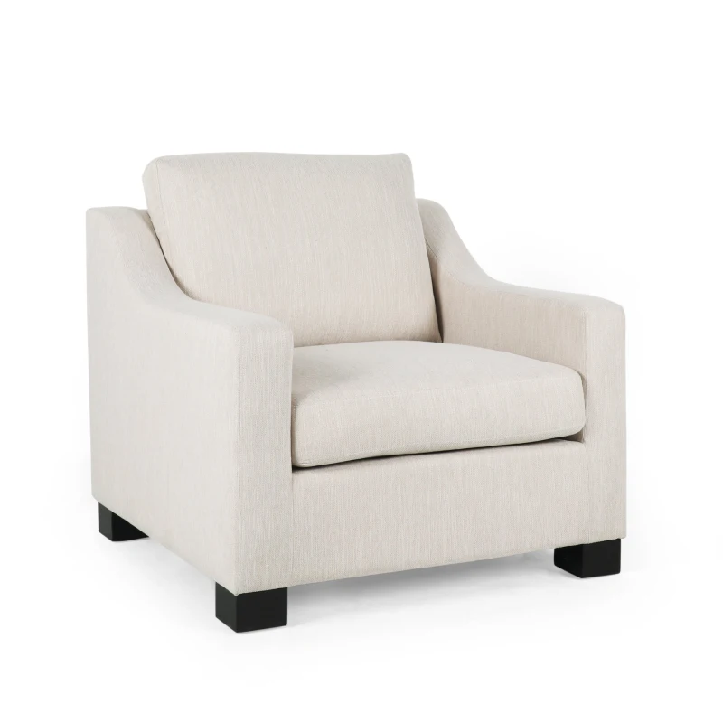 Accent Upholstered Club Chair with Contemporary Design, Sloped Arms and Birch Wood Legs, 33.75" L x 33.5" W x 32" H, Beige
