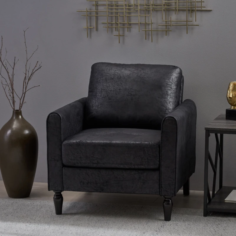 Contemporary Club Chair with Plush Microfiber Cushions, Low Profile Design, Birch Wood Frame, 31" L x 33.25" W x 35" H, Black