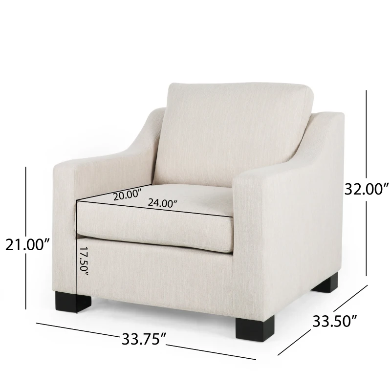 Accent Upholstered Club Chair with Contemporary Design, Sloped Arms and Birch Wood Legs, 33.75" L x 33.5" W x 32" H, Beige