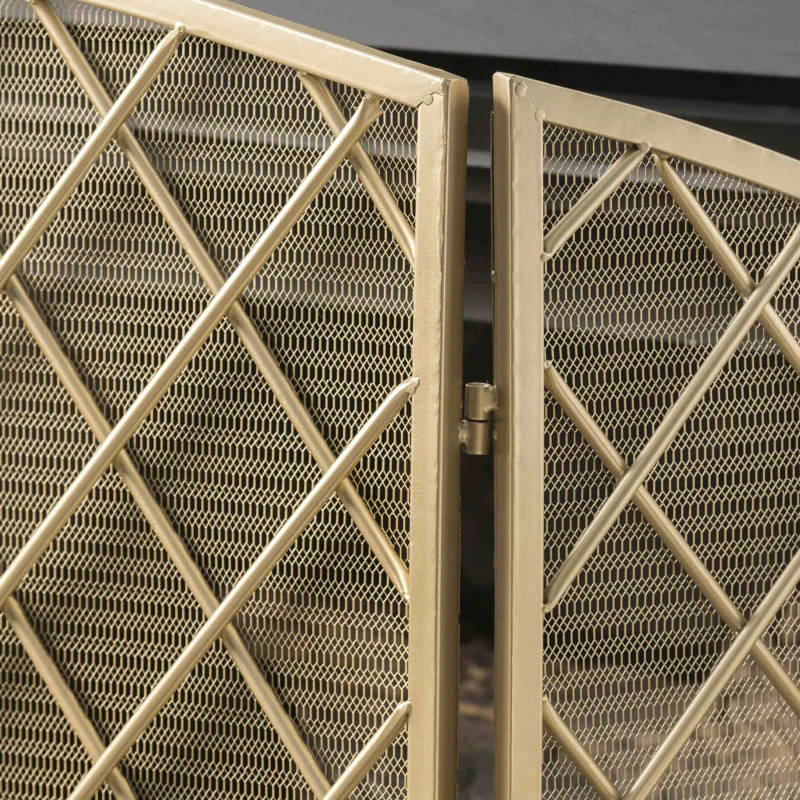 Modern Single Panel Iron Fireplace Screen with Durable Iron Frame, Rustproof Solid Free Standing Fire, 53.2" L x 1.7" W x 32" H, Gold