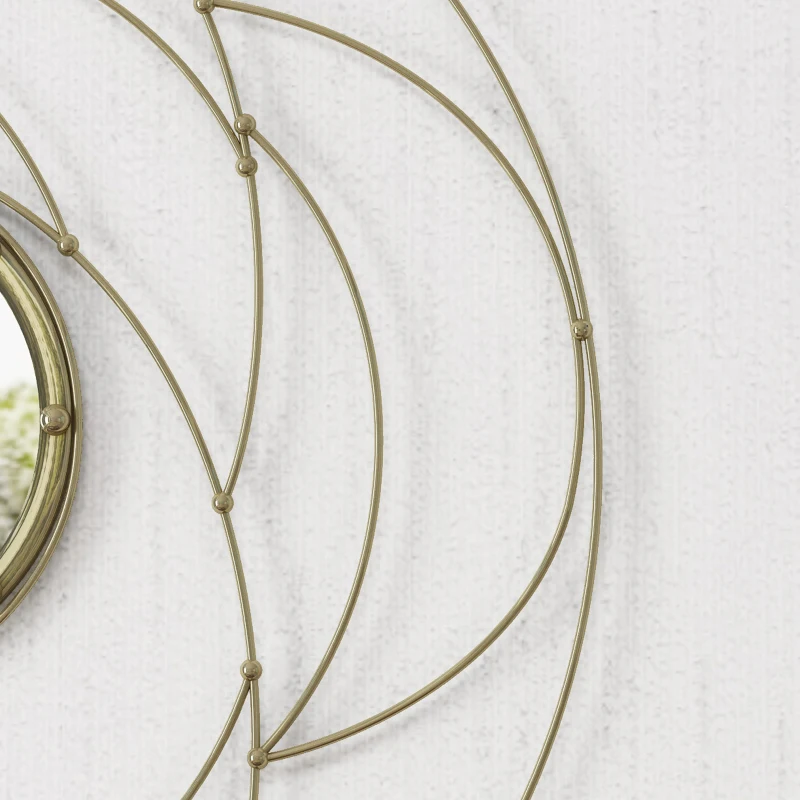 Round Flower Patterned Wall Mirror with Stainless Steel Frame, No Assembly Required, 35.25" L x 35.25" W x 1.5" H, Gold