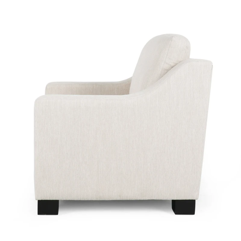 Accent Upholstered Club Chair with Contemporary Design, Sloped Arms and Birch Wood Legs, 33.75" L x 33.5" W x 32" H, Beige