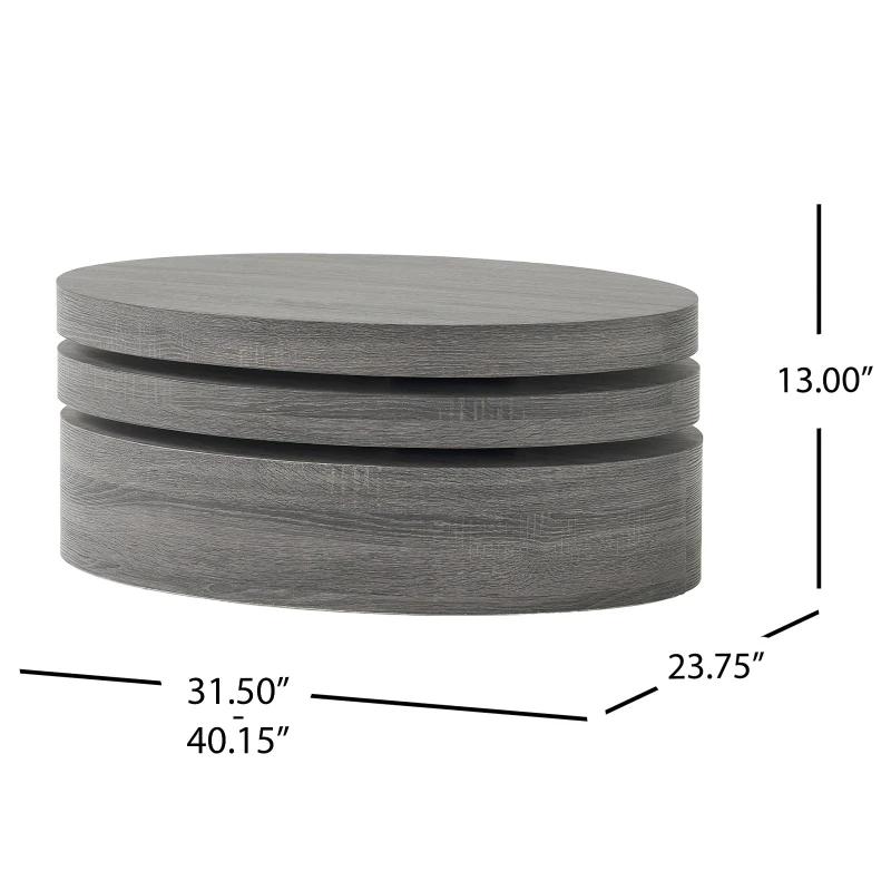 Vinsetto Modern Rotating Coffee Table with 3-Layer Oval Design and Swivel Top, Sturdy Plywood Construction, 31.5" x 23.75" x 13", Black