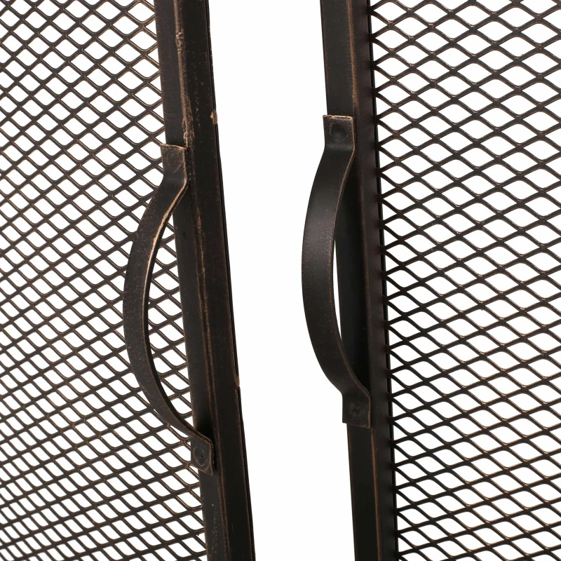 Iron Fireplace Screen with Easy Access Doors, Matte Black Finish, Hand-Crafted Details, 40" L x 10.25" W x 30.5" H, Black+Gold