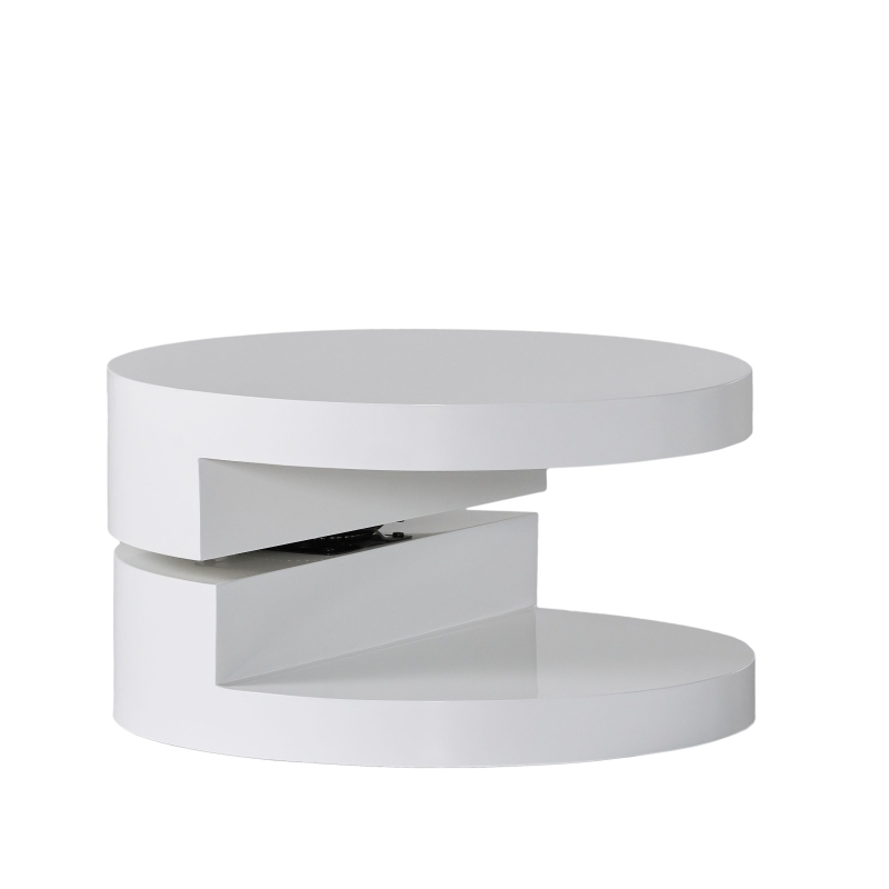 Modern Rotating Coffee Table with 2 Circular Swivel Levels, High Gloss Finish, 23.6" x 23.6" x 13", White