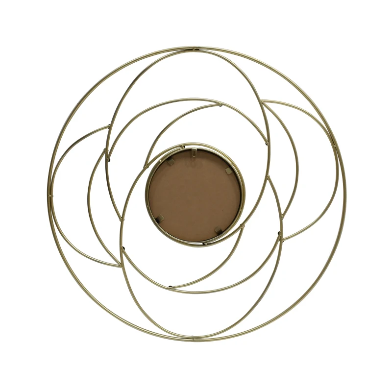 Round Flower Patterned Wall Mirror with Stainless Steel Frame, No Assembly Required, 35.25" L x 35.25" W x 1.5" H, Gold