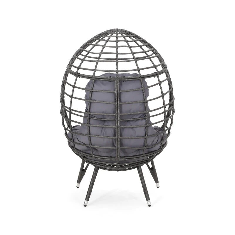 Vinsetto Indoor Teardrop Wicker Chair with Water-Resistant Cushions, Hand-Crafted Faux Rattan and Iron Frame, 38.5" L x 29.5" W x 58" H, Gray
