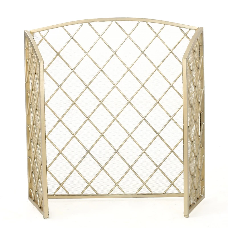 Modern Single Panel Iron Fireplace Screen with Durable Iron Frame, Rustproof Solid Free Standing Fire, 53.2" L x 1.7" W x 32" H, Gold
