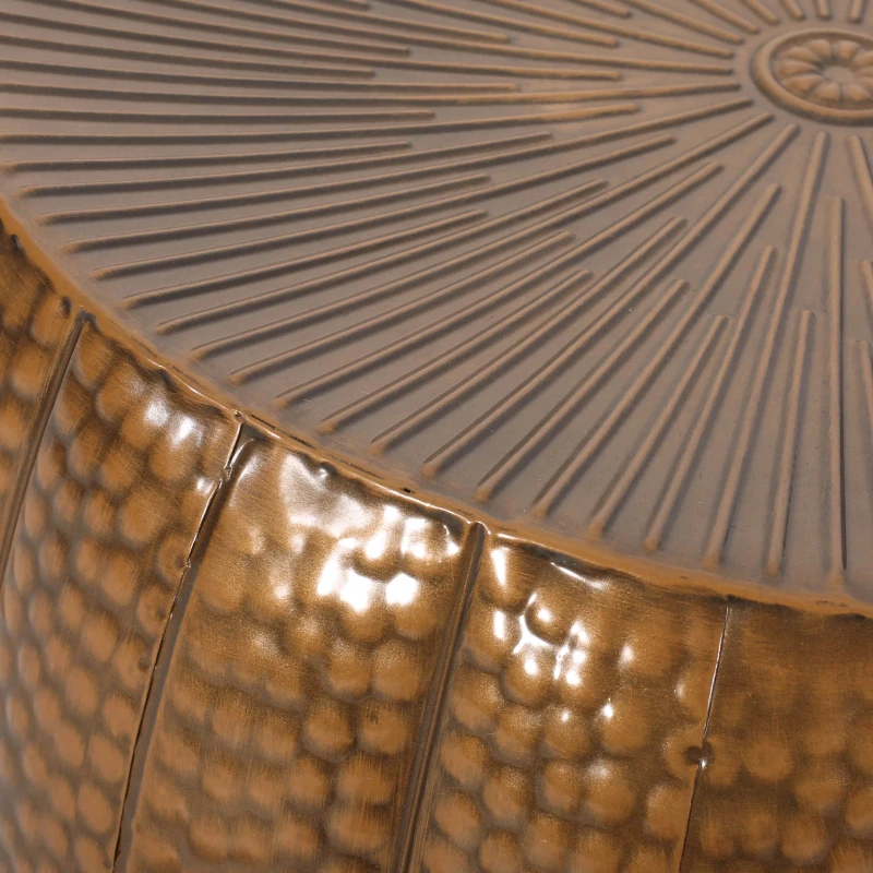 Modern Iron Sunburst Pumpkin Coffee Table, No Assembly Required, 23" L x 23" W x 14" H, Antique Bronze
