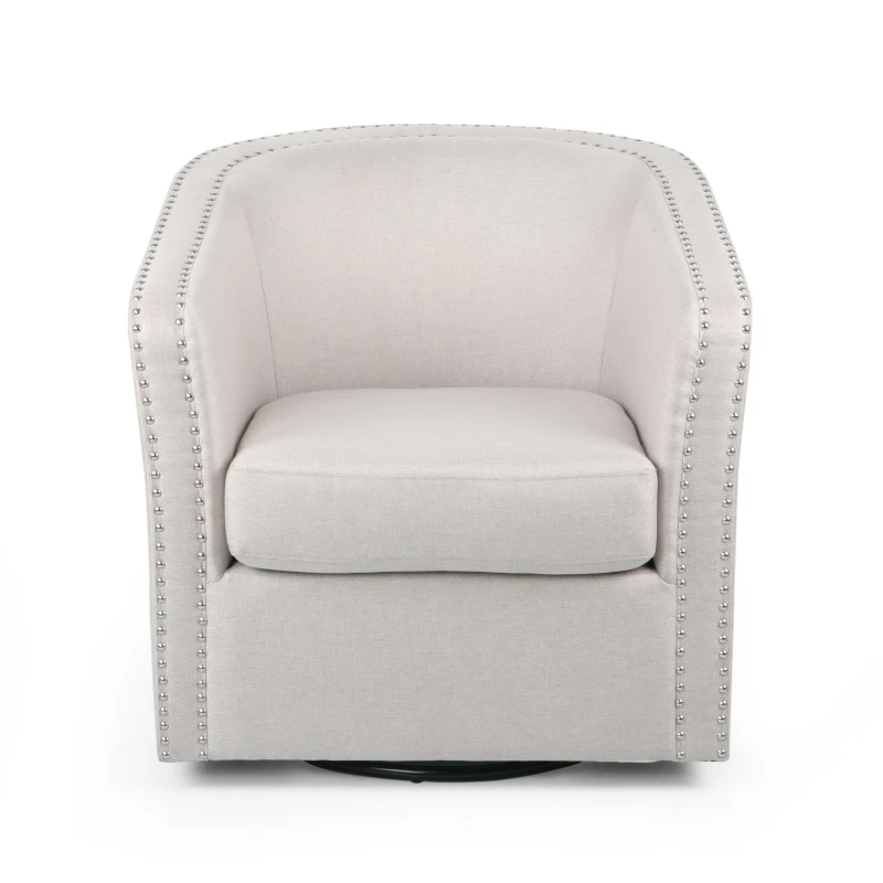 Barrel Style Upholstered Swivel Club Chair with Contemporary Design, Nailhead Trim, 31.25" L x 30.25" W x 31.25" H, Wheat