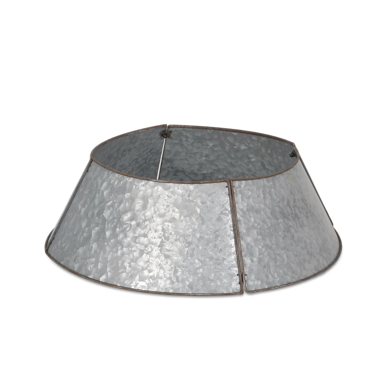 Christmas Tree Collar with Antique Silver Finish, Hammered Look, Galvanized Iron, Easy Assembly, 27.25" x 27.25" x 8.25", Silver