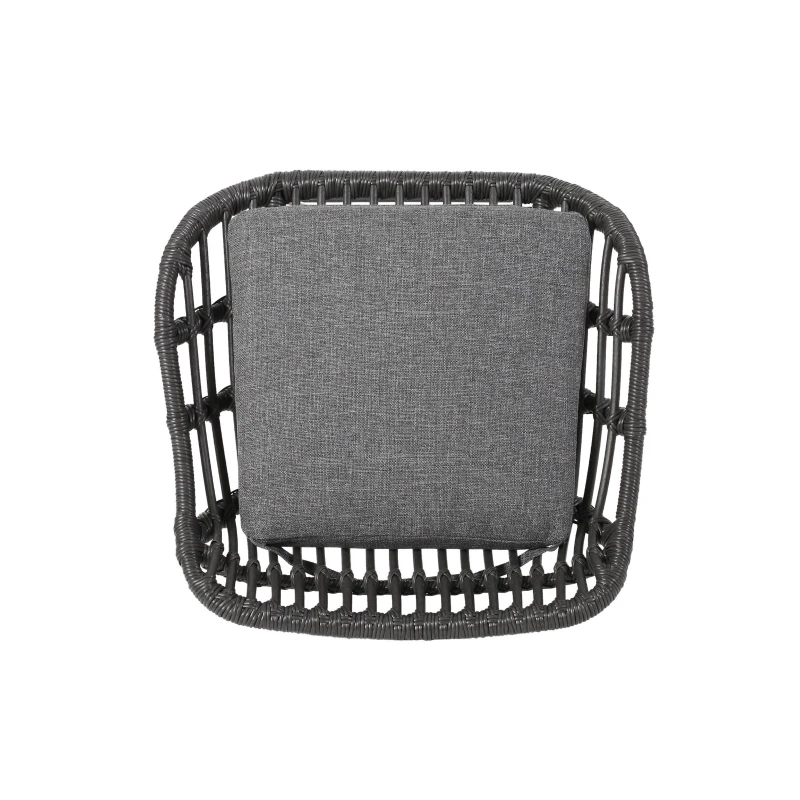 Outdoor Wicker Barstools Set of 2 with Cushions, Handcrafted Faux Rattan, Water-Resistant Fabric, Iron Frame, 22" L x 23.25" W x 38" H, Gray