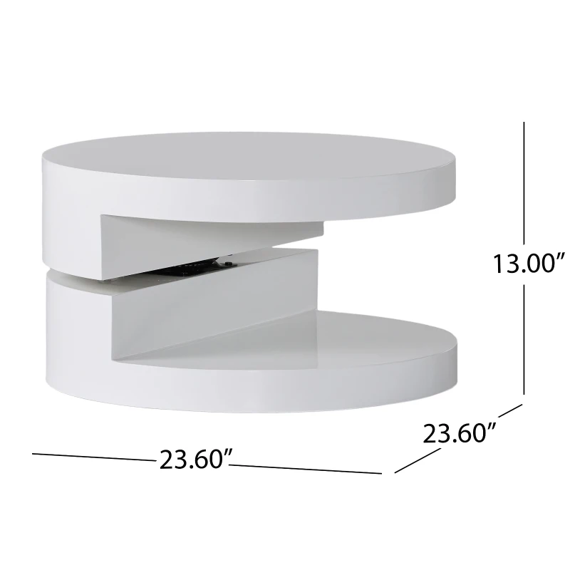Modern Rotating Coffee Table with 2 Circular Swivel Levels, High Gloss Finish, 23.6" x 23.6" x 13", White