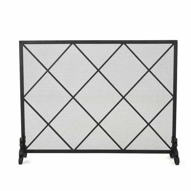 Modern Single Panel Iron Fireplace Screen with Durable Iron Frame, Rustproof Solid Free Standing Fire, 41.5" L x 8.9" W x 32.1" H, Black