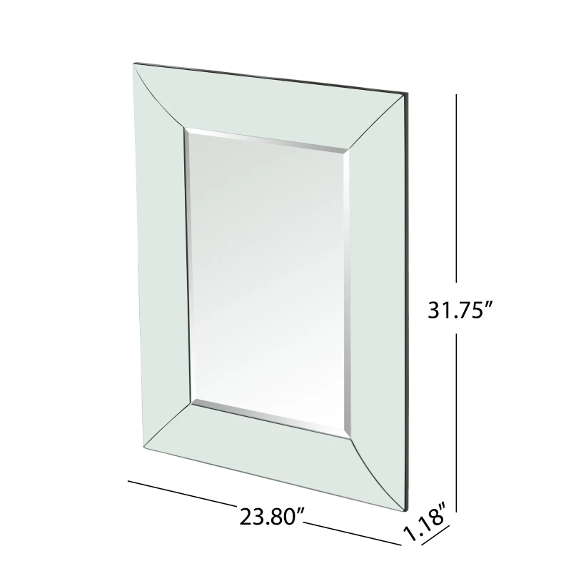 Curved Rectangle Wall Mirror with Tempered Glass, Stainless Steel Frame, 31.75" L x 23.8" W x 1.18" H, Clear