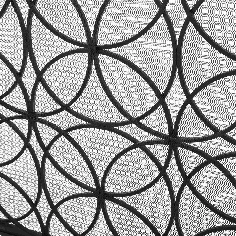 Stylish Single Panel Iron Fireplace Screen with Durable Iron Frame, Modern Overlapping Circle Design, 41.1" L x 9.25" W x 31.1" H, Black