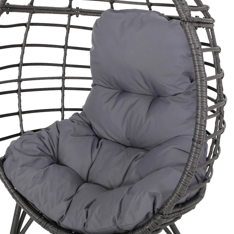 Vinsetto Indoor Teardrop Wicker Chair with Water-Resistant Cushions, Hand-Crafted Faux Rattan and Iron Frame, 38.5" L x 29.5" W x 58" H, Gray