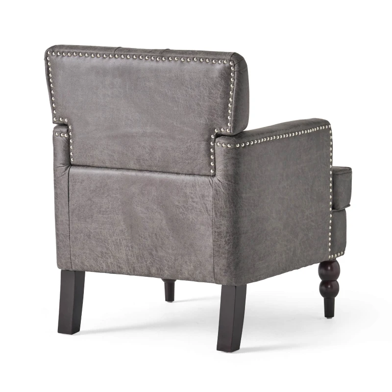 Modern Accent Tufted Club Chair with Rivet Design and Birch Wood Legs, Button Tufted Diamond Stitch, 28" L x 31.75" W x 35" H, Slate